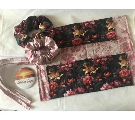 Handmade Black Floral Make Up Brush Roll Storage Case
