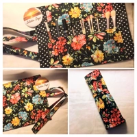 Handmade Black Floral and Polka Dot Make Up Brush Roll and Scrunchie, Ideal Secret Santa letter box