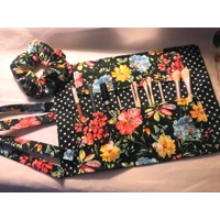 Handmade Black Floral and Polka Dot Make Up Brush Roll and Scrunchie, Ideal Secret Santa letter box