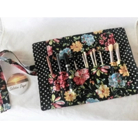 Handmade Black Floral and Polka Dot Make Up Brush Roll and Scrunchie, Ideal Secret Santa letter box
