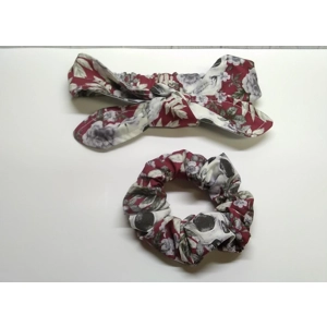 Gothic skulls red headband, goth skull print cotton scrunchie handmade in Yorkshire