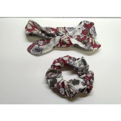Gothic skulls red headband, goth skull print cotton scrunc..