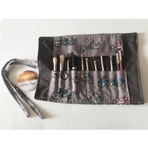 Motorcycle Print Brush Roll: Cotton Makeup Brush Storage, Biker Gift