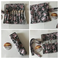 Make Up Brush Roll, Handmade Lilac Floral Linen Makeup & Crochet Storage