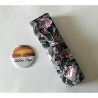 Grey Roses Make Up Brush Roll Storage Case, Floral Brush Holder, Crochet Hook Case