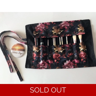 Handmade Black Floral Make Up Brush Roll, Crochet Hook Sto..