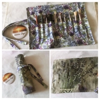 Make Up Brush Roll, Handmade Lilac Floral Linen Makeup & Crochet Storage