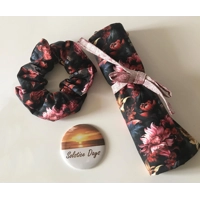 Handmade Black Floral Make Up Brush Roll Storage Case