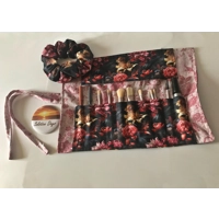 Handmade Black Floral Make Up Brush Roll Storage Case