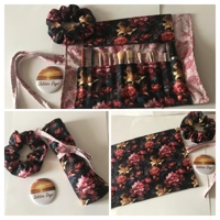 Make Up Brush Roll, Handmade Lilac Floral Linen Makeup & Crochet Storage