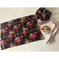 Handmade Black Floral Make Up Brush Roll Storage Case