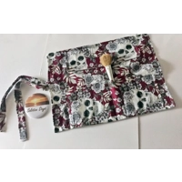 Gothic skulls red headband, goth skull print cotton scrunchie handmade in Yorkshire