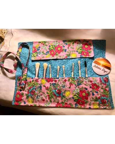 Make Up Brush Roll, Blue and Pink Floral, handmade in Yorkshire Make Up Brush Roll, Blue and Pink Floral, handmade in Yorkshire