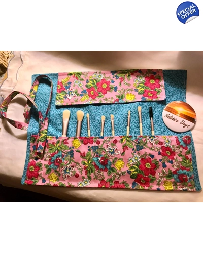 Make Up Brush Roll, Blue and Pink Floral, handmade in Yorkshire Make Up Brush Roll, Blue and Pink Floral, handmade in Yorkshire