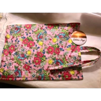 Make Up Brush Roll, Blue and Pink Floral,  handmade in Yorkshire