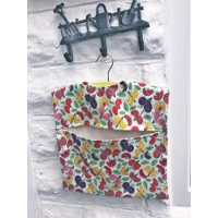 Lined White Floral Peg Bag, Cotton Laundry Bag includes a Wood Hanger