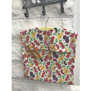 White Floral Peg Bag – Lined Cotton Laundry Bag with Wood Hanger, Handmade in Yorkshire