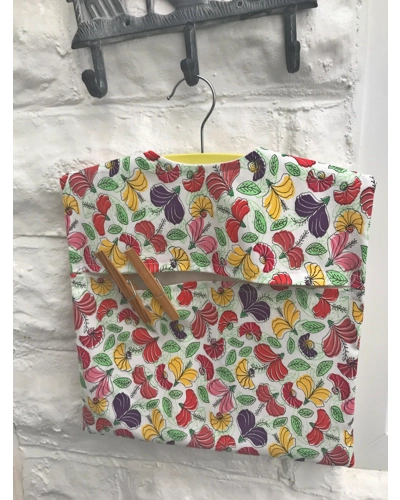 White Floral Peg Bag, Lined Laundry Cotton Peg Bag includes a Wood Hanger, Laundry Bag made in Yorks White Floral Peg Bag, Lined Laundry Cotton Peg Bag includes a Wood Hanger, Laundry Bag made in Yorks