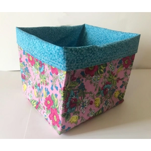 Pink and Blue fabric storage box, cotton basket, storage caddy handmade in Yorkshire
