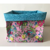 Pink and Blue fabric storage box, cotton basket, storage caddy handmade in Yorkshire