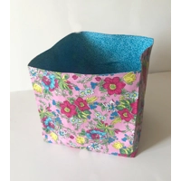 Pink and Blue fabric storage box, cotton basket, storage caddy handmade in Yorkshire
