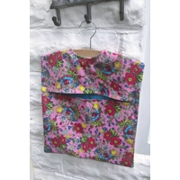 Lined Peg Bag in Pink Blue Floral Cotton Fabric, Laundry Cotton Peg Bag includes a Wood Hanger, hand