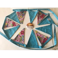 Pink & Blue Floral Cotton Bunting: Handmade Party Garland