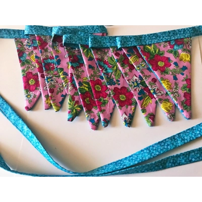 Pink & Blue Floral Cotton Bunting: Handmade Party Garland