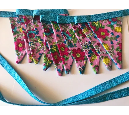 Pink and Blue Floral Bunting, reusable cotton bunting, 11 flags double sided and 2.5 metres long