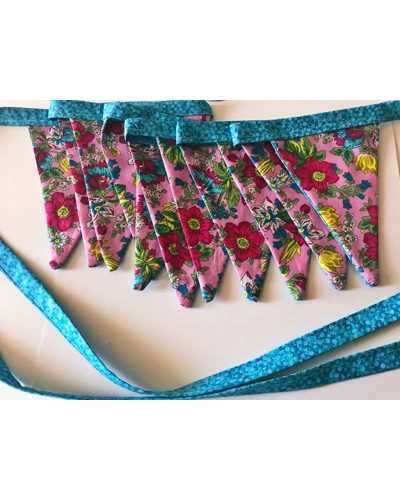 Pink and Blue Floral Bunting, reusable floral cotton bunting, 11 flags double sided and 2.5 metres l Pink and Blue Floral Bunting, reusable floral cotton bunting, 11 flags double sided and 2.5 metres l