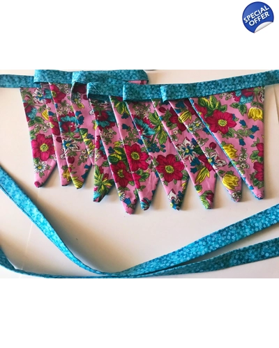 Pink and Blue Floral Bunting, reusable floral cotton bunting, 11 flags double sided and 2.5 metres l Pink and Blue Floral Bunting, reusable floral cotton bunting, 11 flags double sided and 2.5 metres l