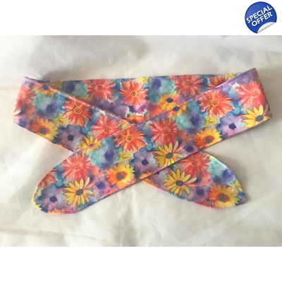 Self Tie Headband, Floral scrunchie and yellow floral cotton fabric - letter box gift Yorksh