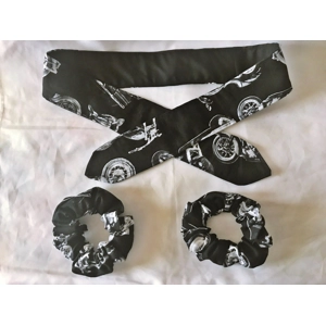 Motorcycle Self Tie Headband, Black Headband, black motorbike scrunchie