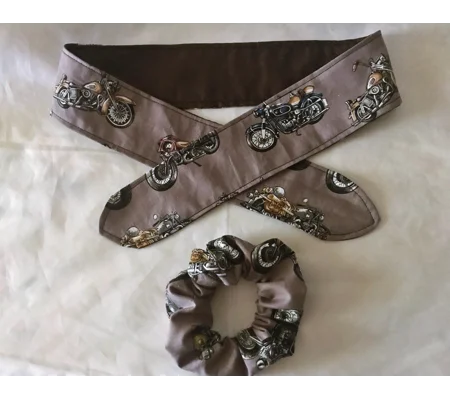 Handmade Motorcycle Scrunchie Motorbike Headband, reusable elasticated headband