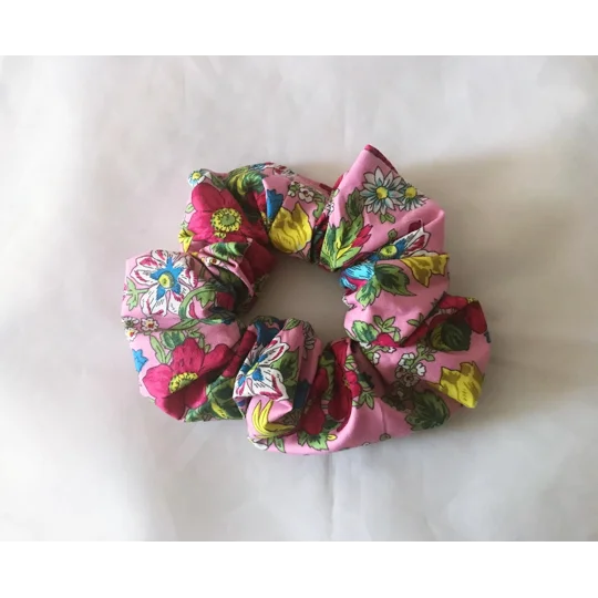 Blue and Pink Floral Self Tie Headband, Scrunchie, handmade in Yorkshire