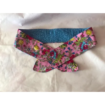 Blue and Pink Floral Self Tie Headband, Scrunchie,  handmade in Yorkshire