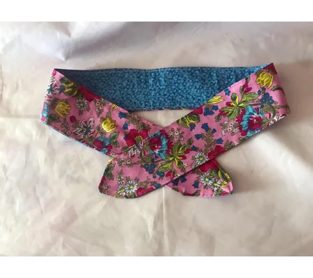 Blue and Pink Floral Self Tie Headband, Scrunchie, handmade in Yorkshire