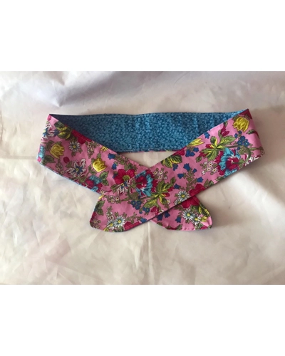 Blue and Pink Floral Self Tie Headband, Scrunchie, handmade in Yorkshire Blue and Pink Floral Self Tie Headband, Scrunchie, handmade in Yorkshire