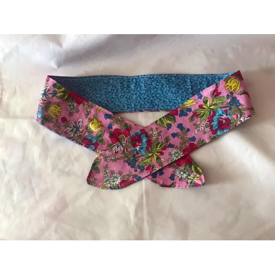 Blue and Pink Floral Self Tie Headband, Scrunchie, handmade in Yorkshire