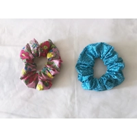 Blue and Pink Floral Self Tie Headband, Scrunchie,  handmade in Yorkshire