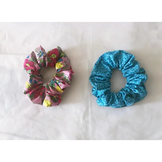 Blue and Pink Floral Self Tie Headband, Scrunchie, handmade in Yorkshire