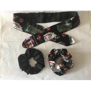 Casino Tie Headband and Satin Scrunchie, Black Scrunchie, ..