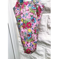 Pink Blue Floral Print Cotton Shoulder Bag: Handmade Eco-Friendly Reusable Tote