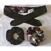 Casino Tie Headband and Satin Scrunchie, Black Scrunchie, letterbox friendly, handmade in Yorkshire