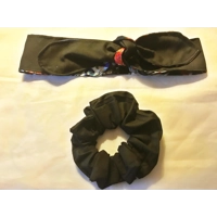 Casino Tie Headband and Satin Scrunchie, Black Scrunchie, letterbox friendly, handmade in Yorkshire