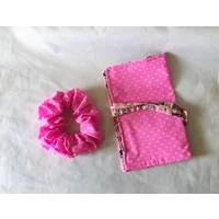 Pink polka scrunchie, cotton fabric hair accessory