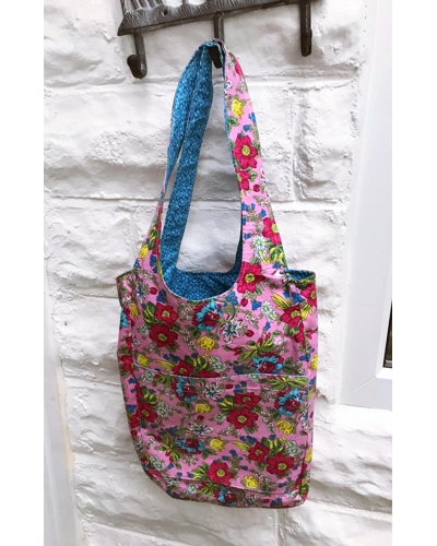 Shoulder Bag, Pink and Blue Floral Print Cotton Bag, Eco Friendly Reusable Bag For Life Handmade in Shoulder Bag, Pink and Blue Floral Print Cotton Bag, Eco Friendly Reusable Bag For Life Handmade in
