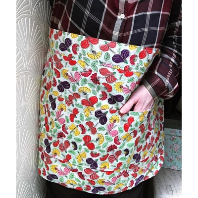 Floral Cotton Half Apron: Handmade Three-Pocket Pinny, Yor..