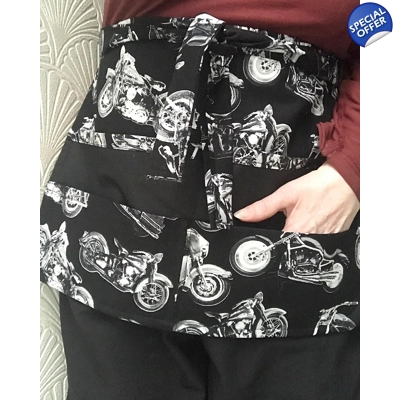 Motorcycle Cotton Fabric Half Apron, Black Handmade Utilit..