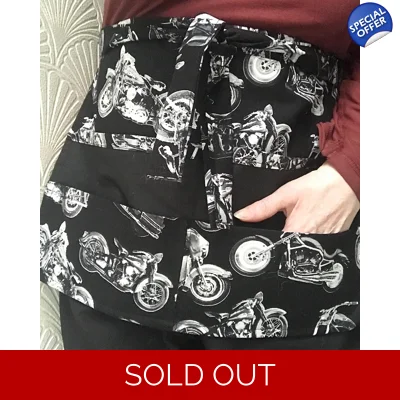 Motorcycle Print Utility Apron: Handmade Cotton Half Apron..